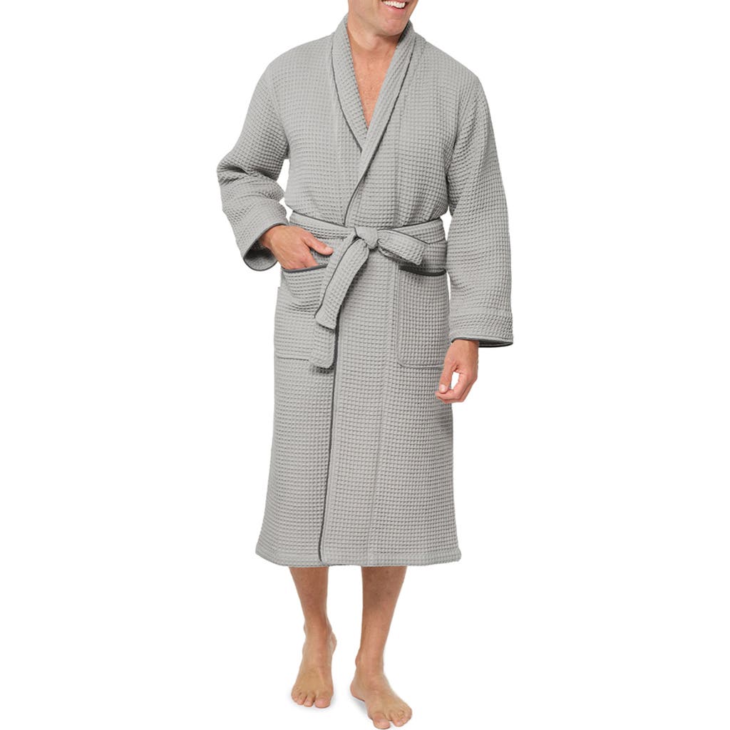 Boll & Branch Organic Cotton Waffle Robe In Pewter/stone