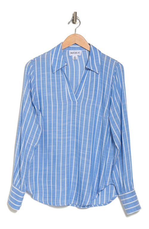 Shop For The Republic Stripe Notched Collar Shirt In Light Blue/white Stripe