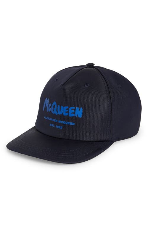 Alexander McQueen Graffiti Logo Baseball Cap in Navy/Sky Blue