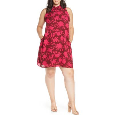 Plus Size Gibson X Hi Sugarplum! Cavallo Ruffle Neck Date Dress, Burgundy