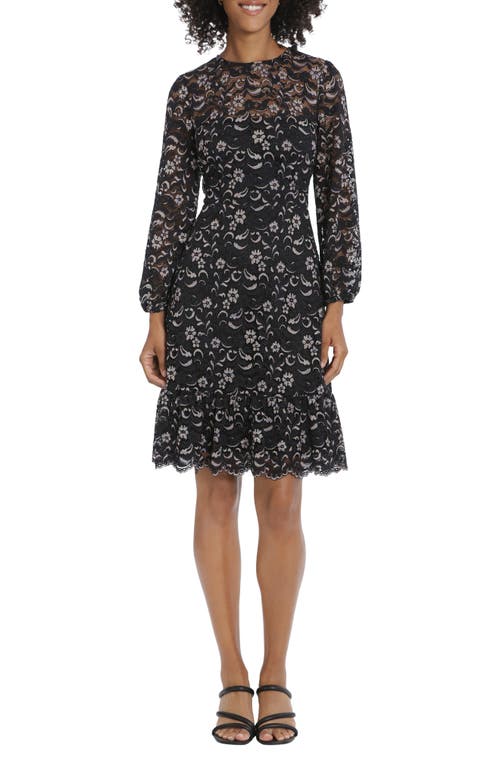 Maggy London Floral Lace Long Sleeve Fit & Flare Dress in Black Multi at Nordstrom, Size 4