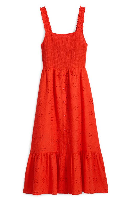 Shop Desigual Coral Smocked Cotton Broderie Anglaise Sundress In Orange