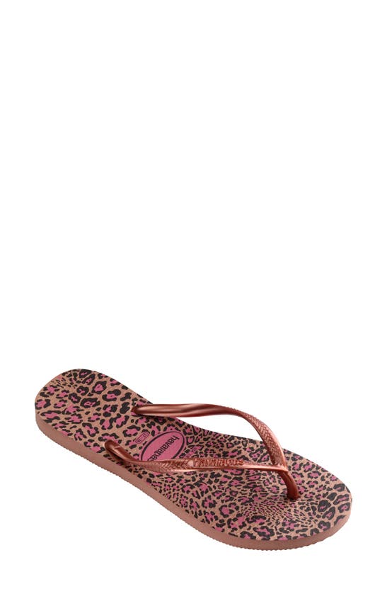 Havaianas Slim Animal Print Flip Flop In Crocus Rose/golden Blush