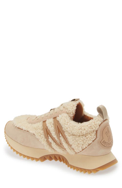 Moncler Pacey Shearling-trimmed Leather Sneakers In Beige