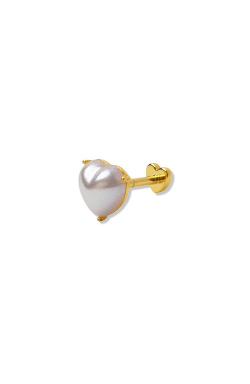 Shop Argento Vivo Sterling Silver Single Imitation Pearl Heart Flatback Stud Earring In Gold