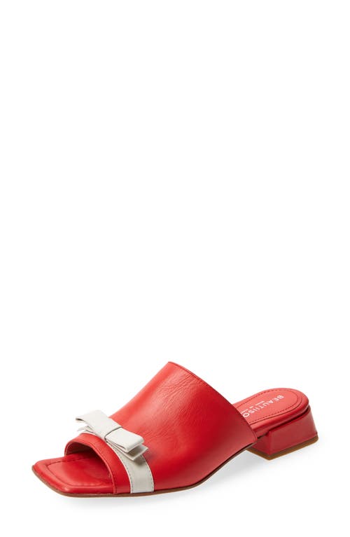 BEAUTIISOLES Eliza Slide Sandal in Red Leather Off White Bow