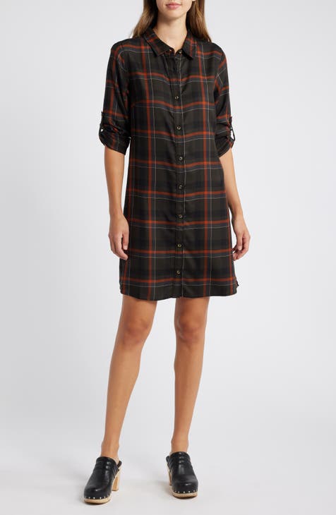 ATM outlet Cotton Plaid Shirt Dress