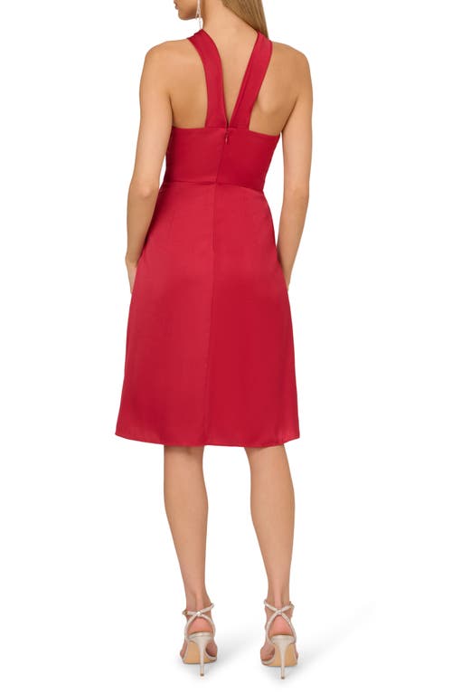 Shop Adrianna Papell Twisted Front Halter Neck Cocktail Dress In Crimson