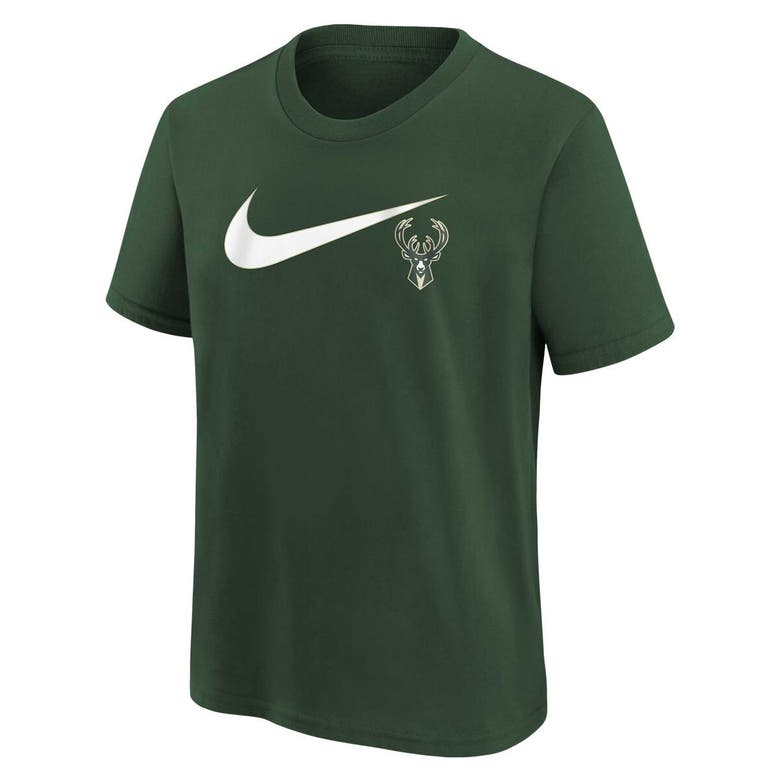 Shop Nike Youth  Hunter Green Milwaukee Bucks Swoosh T-shirt