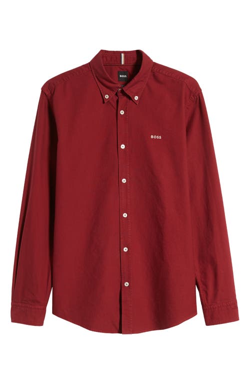 Shop Hugo Boss Boss Roan Solid Cotton Button-down Shirt In Dark Red