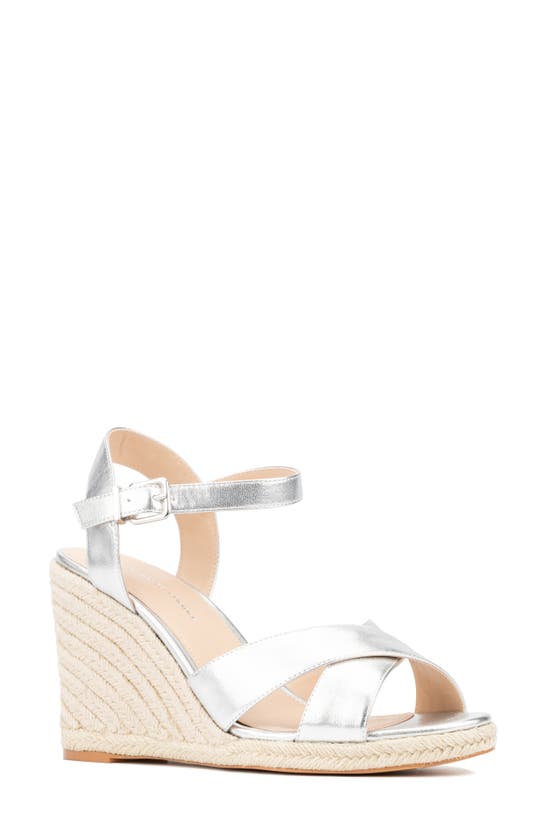 Fashion To Figure Irene Metallic Espadrille Wedge Sandal In Silver