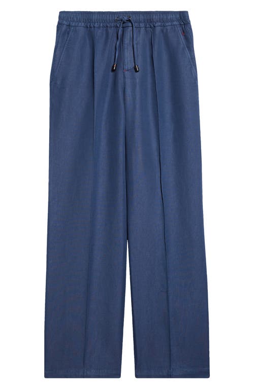 Shop Isaia Wide Leg Drawstring Pants In Medium Blue