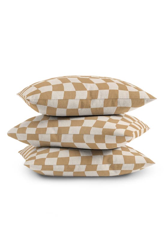 Deny Designs Warped Checkerboard Accent Pillow In Brown