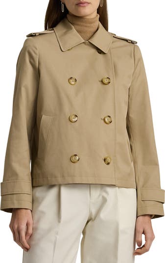 Double breasted short trench coat best sale