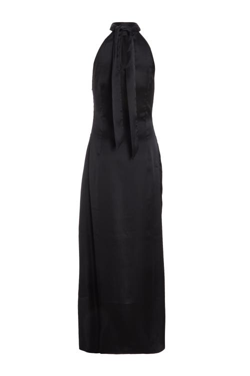 Quiz Satin Halterneck Midi Dress In Black