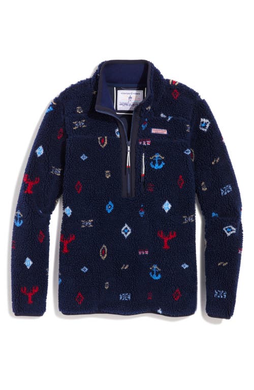 Nautical Icons Supershep Fleece Half Zip Pullover in Snowflake - N. navy