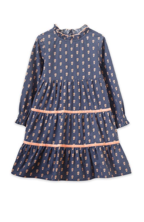 Beet World Toddler Girls' Long Sleeves Tiered Skirt Dress With Velvet Trim | Orange Floral In Black And Orange