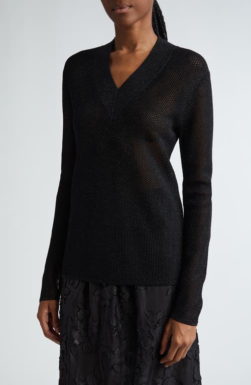 Shop St John St. John Collection Sparkle Honeycomb Knit V-neck Sweater In Black