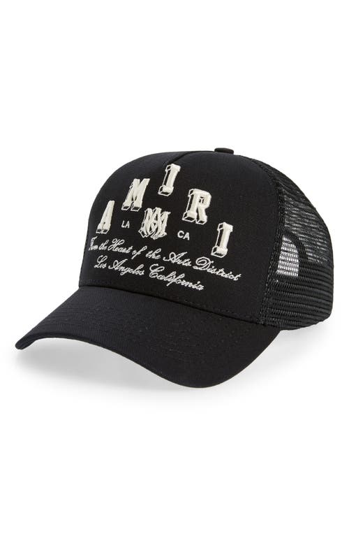AMIRI Varsity Logo Trucker Hat in Black