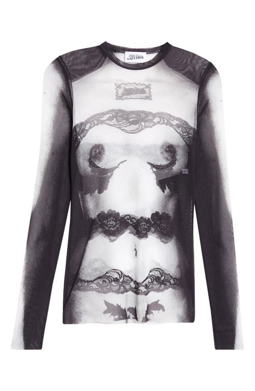 Shop Jean Paul Gaultier Trompe L'oeil Long Sleeve Mesh Top In Black/grey/white