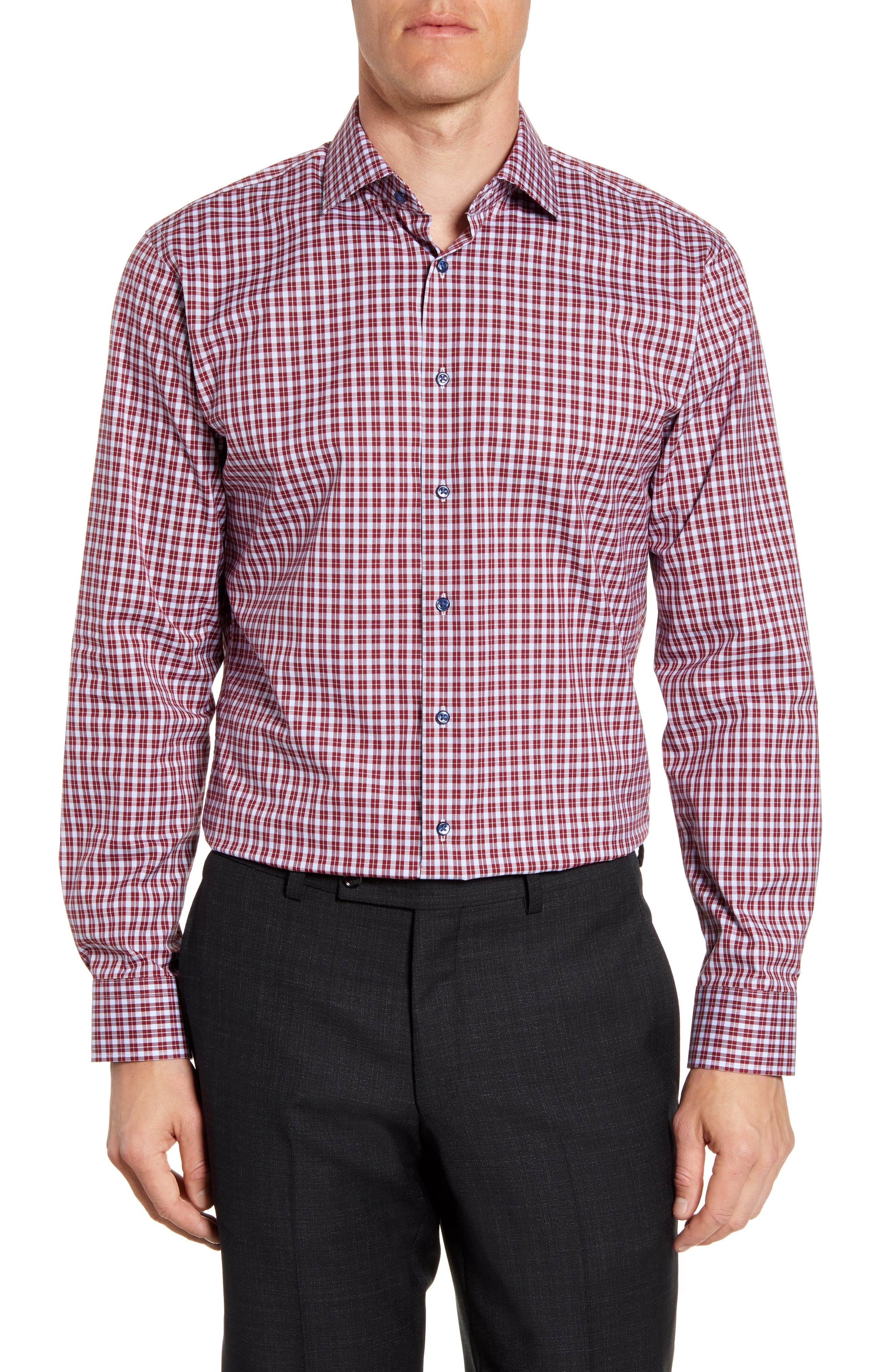 Nordstrom Men's Shop Trim Fit Stretch NonIron Check Dress Shirt