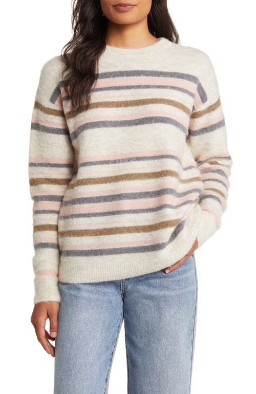 caslon(r) Stripe Brushed Pullover Sweater in Beige Oatmeal- Pink Stripe