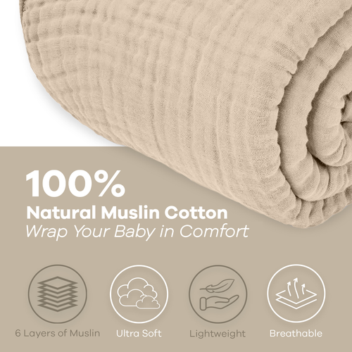 Comfy Cubs Adult Muslin Blanket In Sand