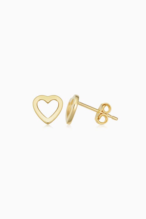 Oradina 14k Yellow Gold Open Your Heart Studs In Yellow Gold