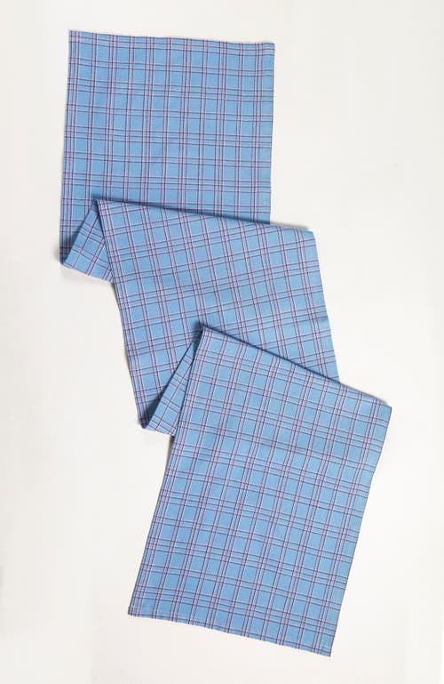 Archive New York Chiapas Handwoven Plaid Cotton Table Runner In Blue