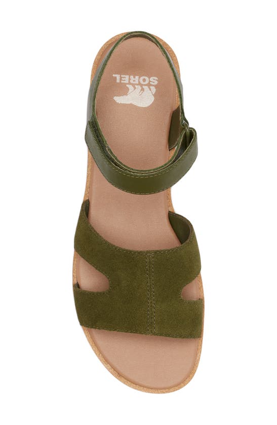 Shop Sorel Ella Iii Ankle Strap Sandal In Utility Green/ Honey White