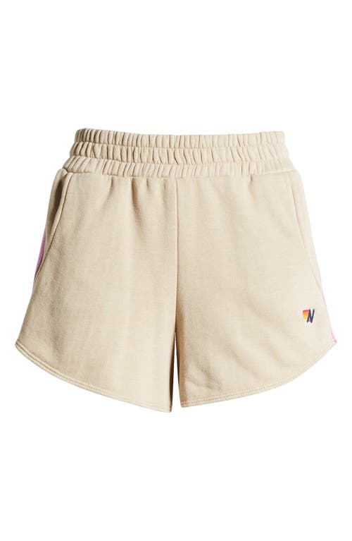 Shop Aviator Nation 5-stripe Sweat Shorts In Sand/pink Green