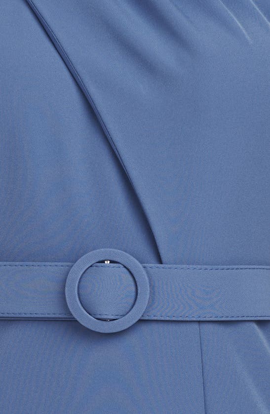Shop Kay Unger Bowie One-shoulder Belted Gown In Mediterranean Blue
