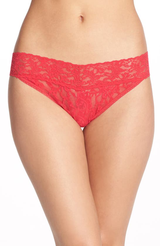 Hanky Panky Original Rise Lace Thong In Strawberry