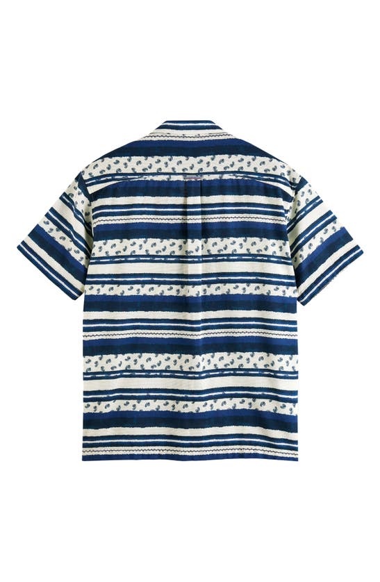 Shop Scotch & Soda Lightweight Waffle Stitch Short Sleeve Organic Cotton Button-up Shirt In 6544-blue Paisley Stripe