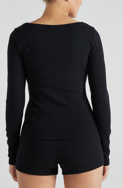 Shop Losano Serene Rib Long Sleeve Top In Black