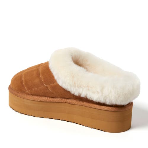 Dearfoams Fireside By Women's Bendigo Genuine Shearling Quilted Platform Clog In Chestnut