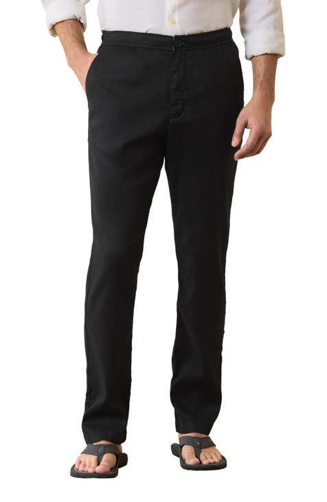 Regular Fit Linen-blend Pants - Black - Men