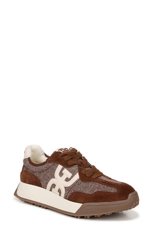 Sam Edelman Langley Lace Up Sneaker Brown Houndstooth Suede In Brown Multi