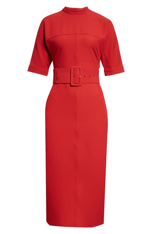 Shop Reiss Naya Belted Mock Neck Dress In Red