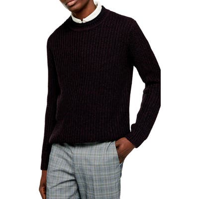 Topman Chunky Crewneck Sweater, Burgundy