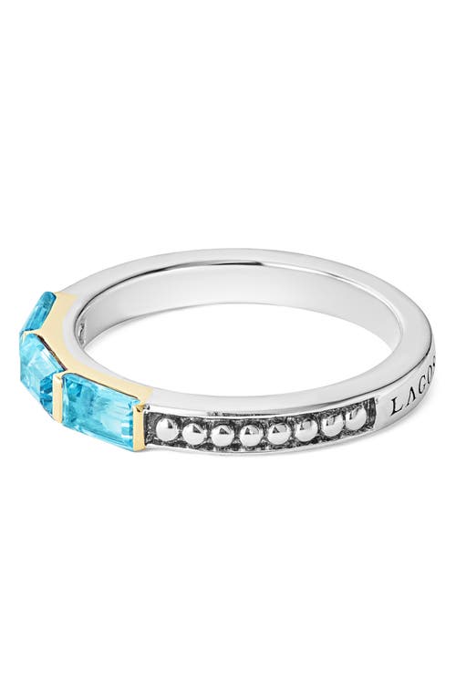 Shop Lagos Gemstone Baguette Stackable Ring In Silver/18k Gold/blue Topaz