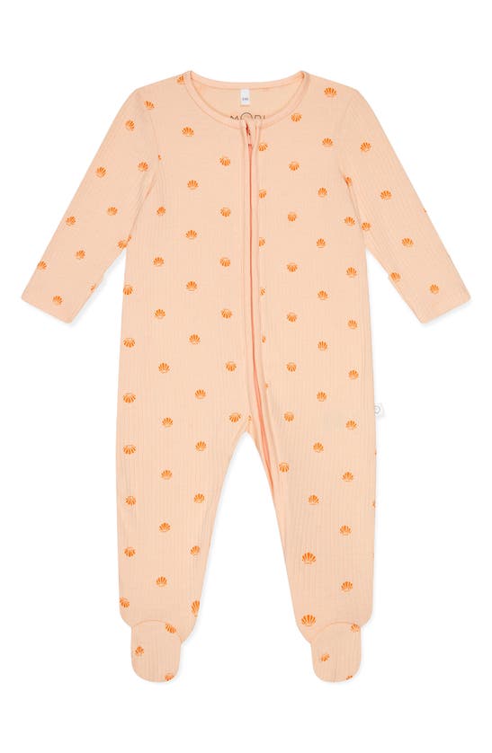 Shop Mori Clever Zip Scallop Print Fitted One-piece Footed Pajamas