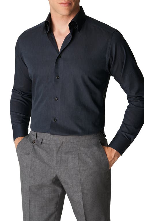 Eton Slim Fit Solid Cotton Flannel Dress Shirt in Dark Grey