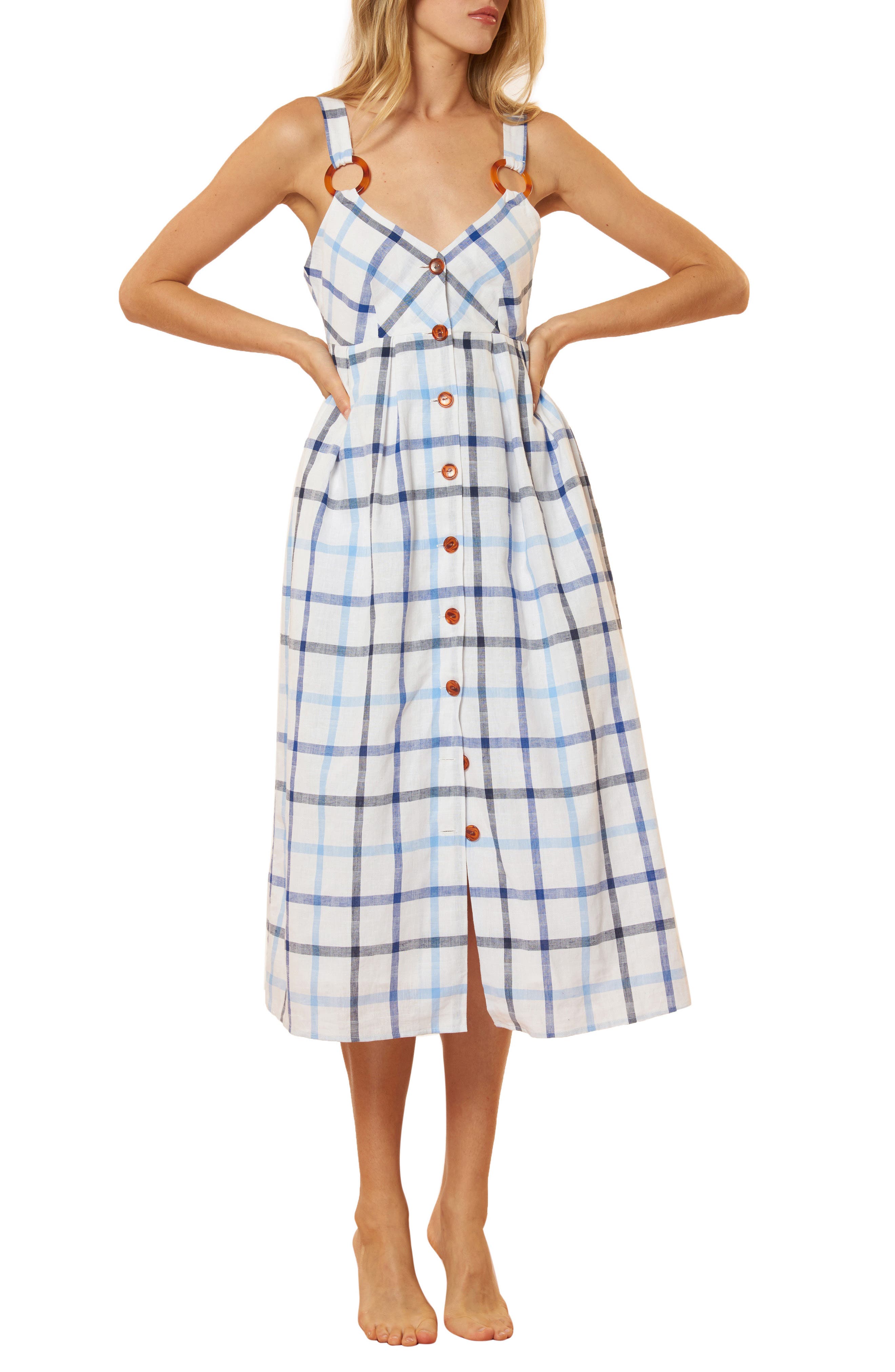 Red Carter Summer Plaid Cover-Up Midi Dress, White