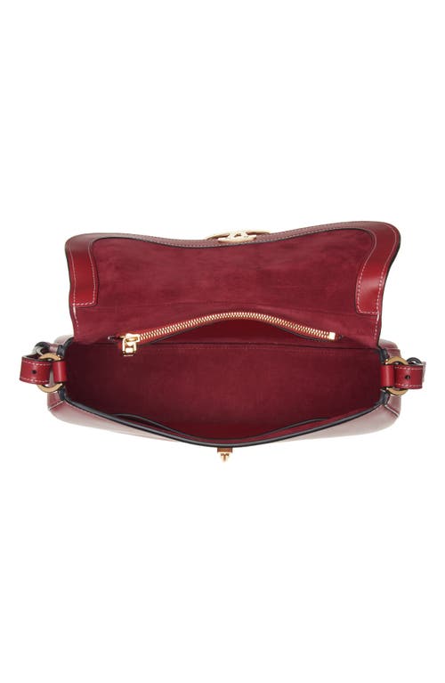 Shop Valentino Garavani Small Vlogo Leather Saddle Shoulder Bag In Rosso