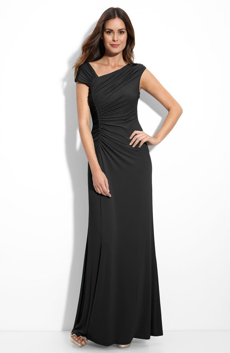 Calvin Klein Asymmetrical Ruched Jersey Gown | Nordstrom