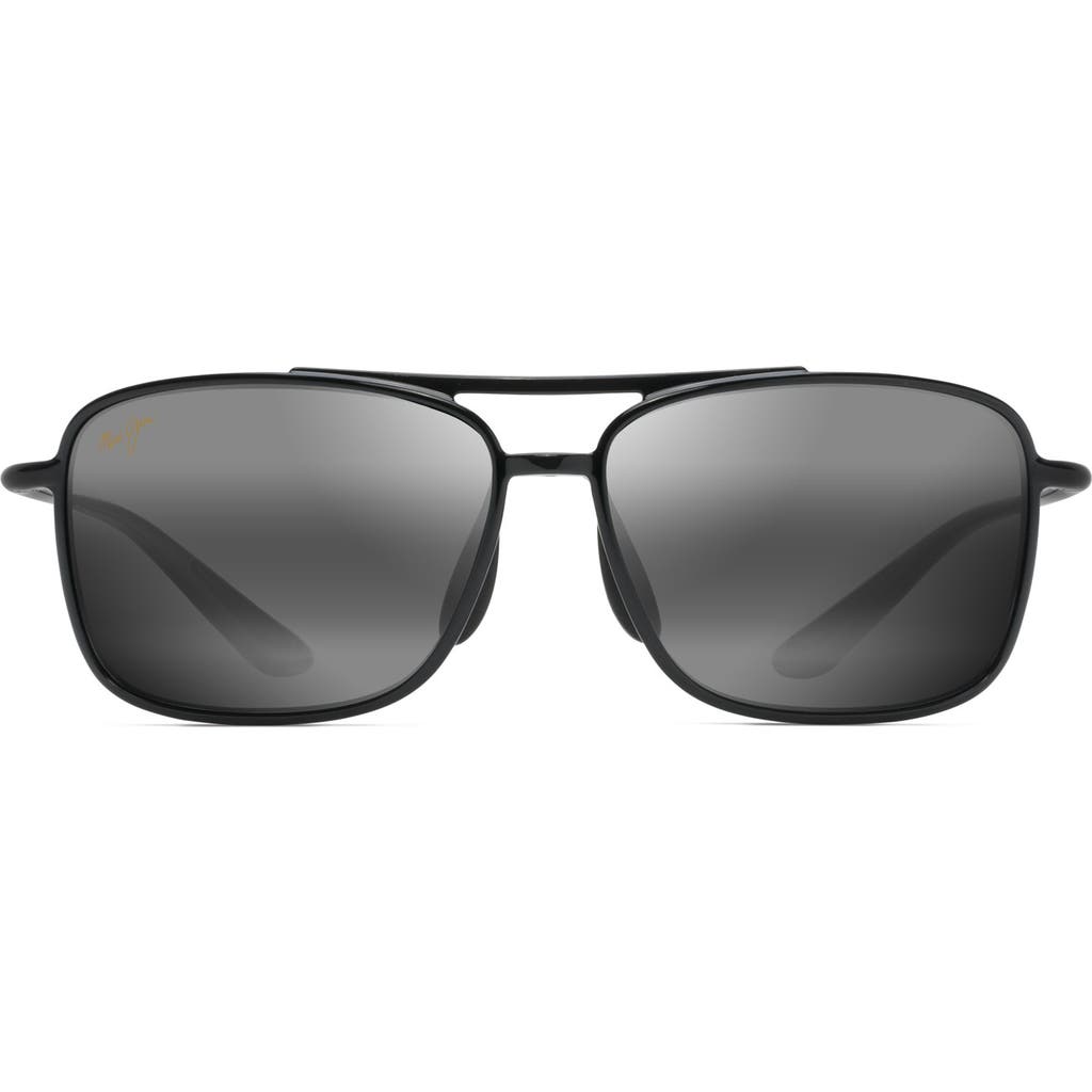 Maui Jim Kaupo Gap 61mm Polarizedplus2® Aviator Sunglasses In Gloss Black/neutral Grey