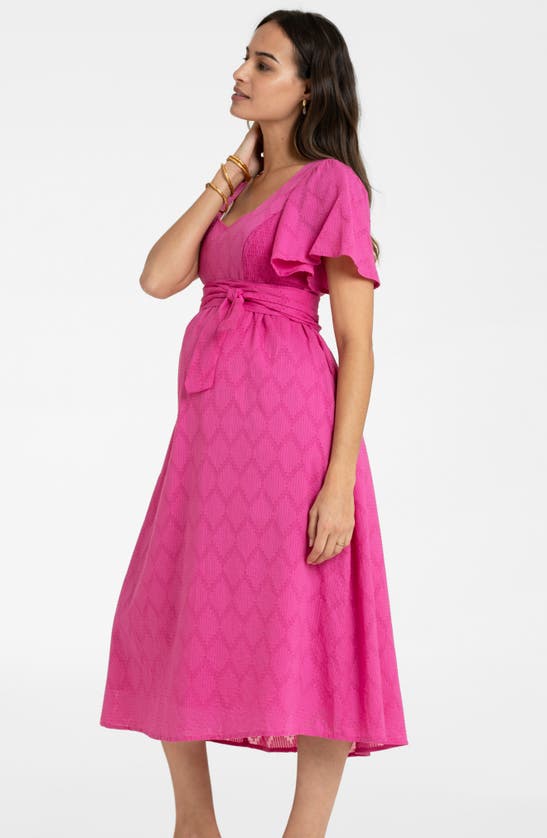 Shop Seraphine Broderie Anglaise Maternity/nursing Midi Dress In Pink
