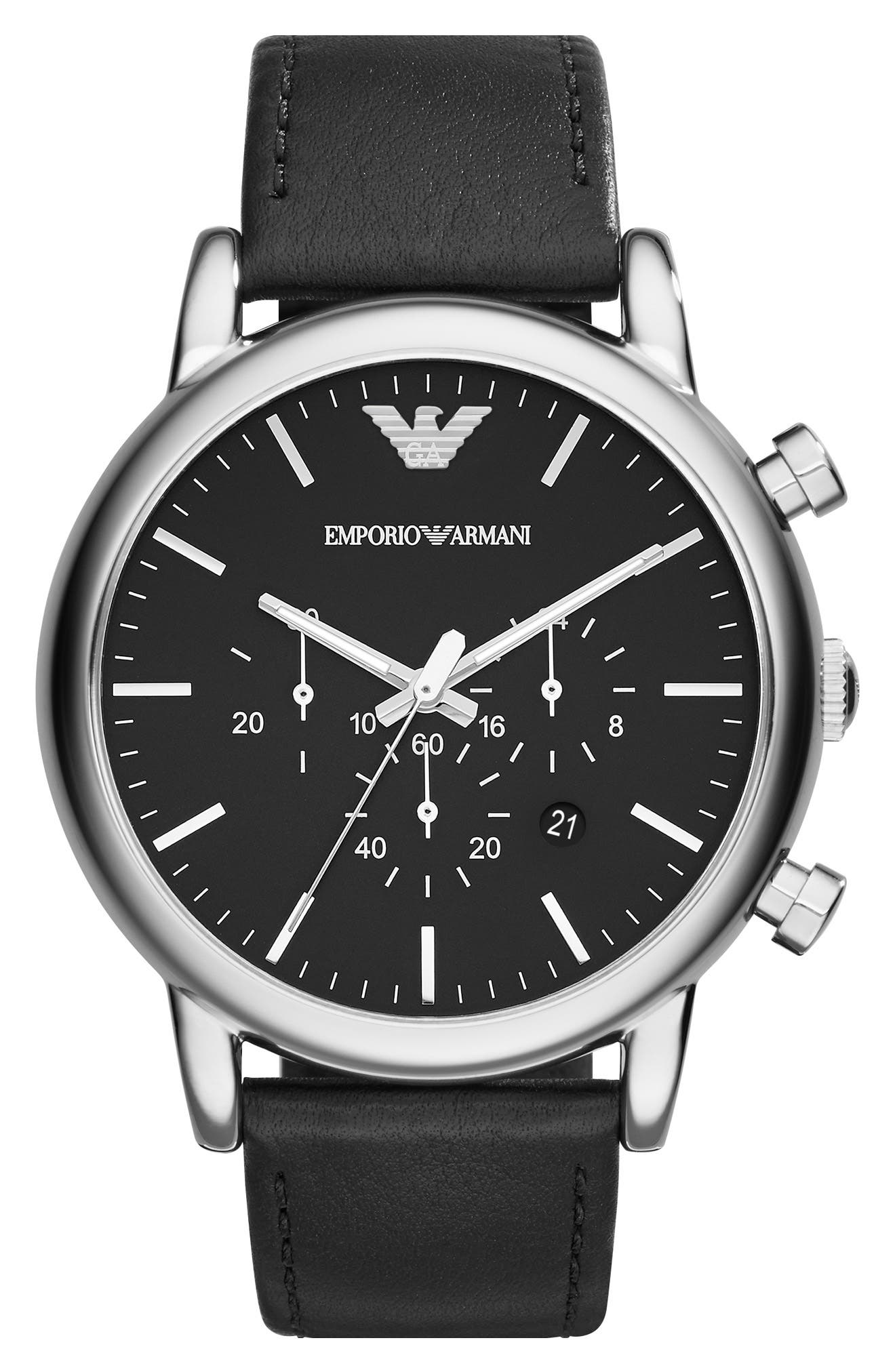 Emporio Armani Chronograph Leather Strap Watch, 46mm Nordstrom