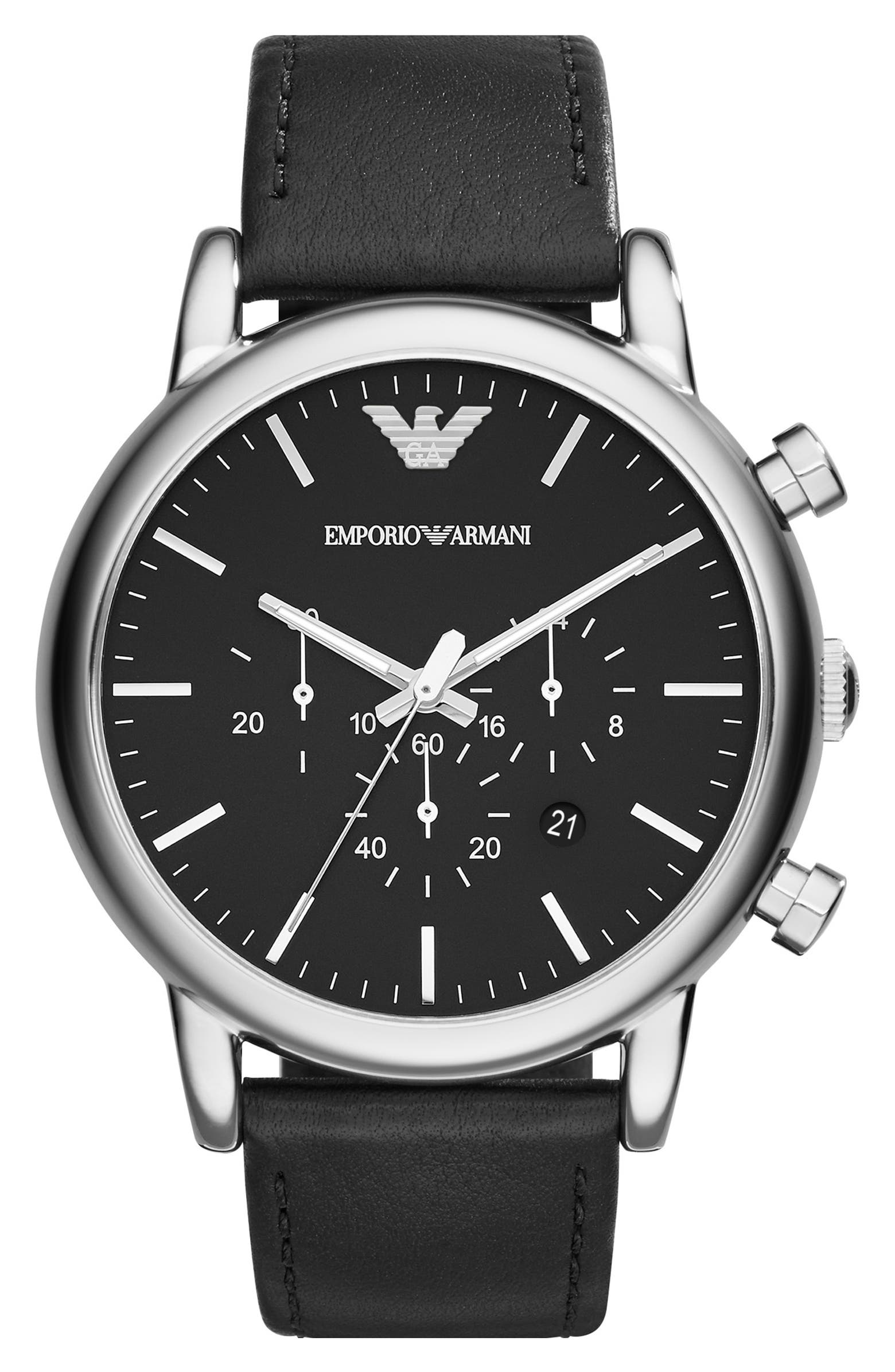 Emporio Armani Chronograph Leather Strap Watch, 46mm | Nordstrom